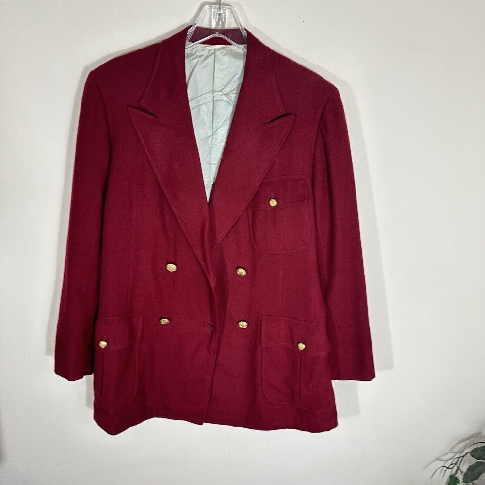 VTG 60s Coat 1960s Double Breasted Coat Blazer Wool Wine Red Gold Button M/L
